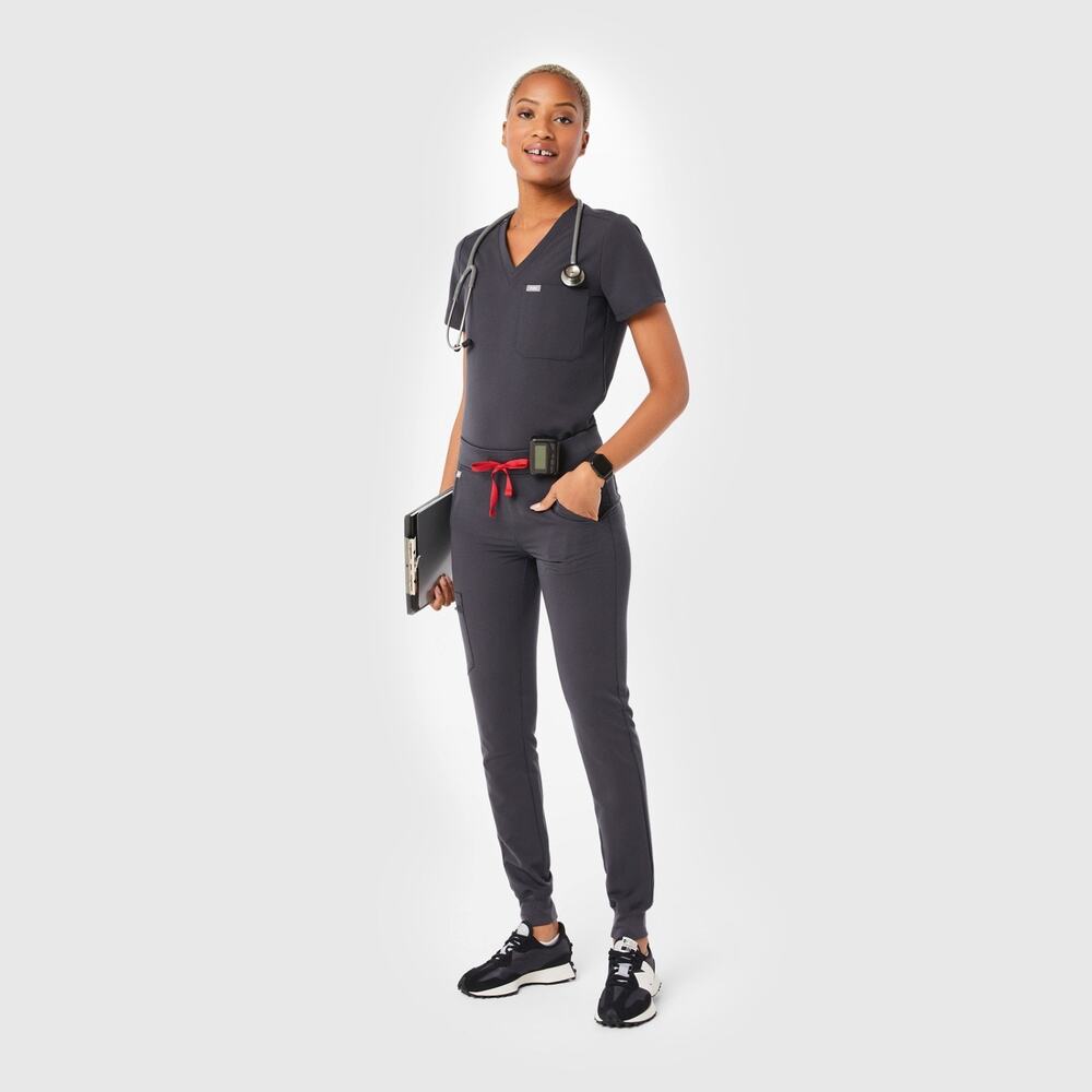 FIGS Zamora Jogger Scrub Pant Women S Gray Pocket Drawstring Elastic Waist Logo - Picture 12 of 15